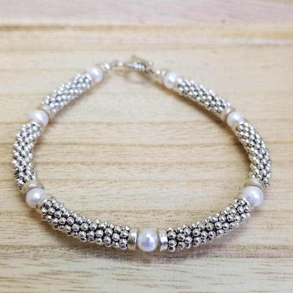 Beaded Pearl & Silver Gemstone Toggle Bracelet by Vicky Beeds - Picture 8 of 14